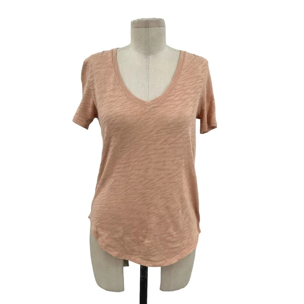 ATM Anthony Thomas Melilo Slub Jersey Classic‎ V-Neck Tee Pale Pink Size XS